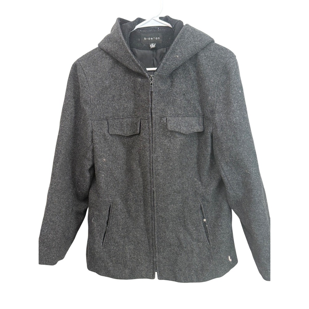 Braetan Charcoal Gray Wool Blend Hooded Full Zip Jacket Coat Women's Size Large